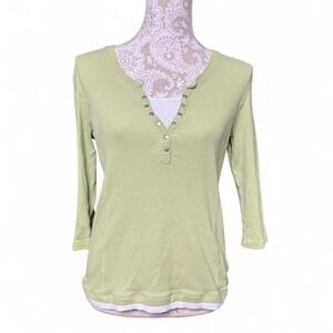 Green Y2K Closet Staple Long Sleeve T Shirt Henley Style And Co Basic Size Large